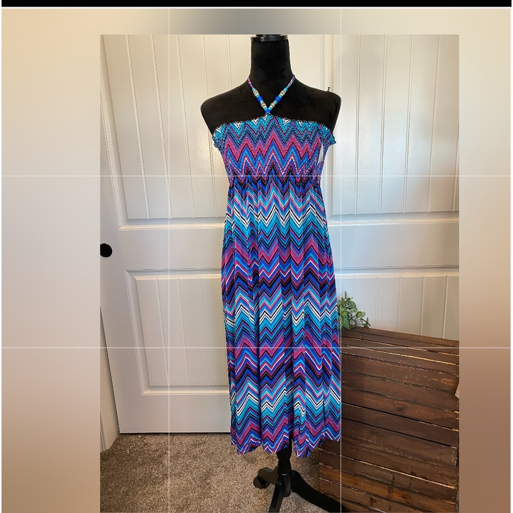 New!  Summer Beaded Halter Beach Cover Ups Boho Floral Print Sundress